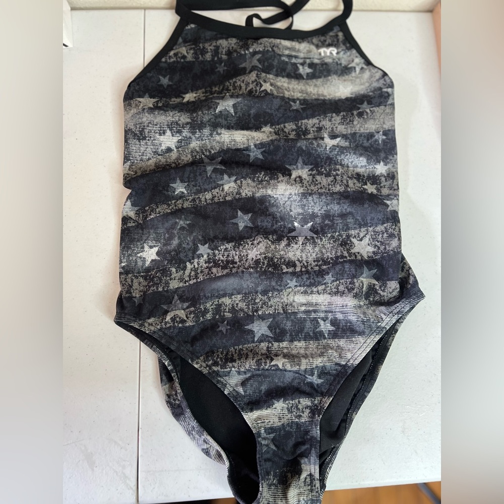 TYR American Dream Diamond Fit One Piece Swimsuit Size 38 open back Blue Gray - Picture 5 of 11